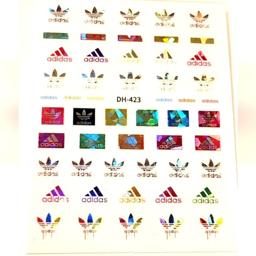 NWT NAIL ART DESIGNS STICKERS: HOLOGRAPHIC RAINBOW ADIDAS!